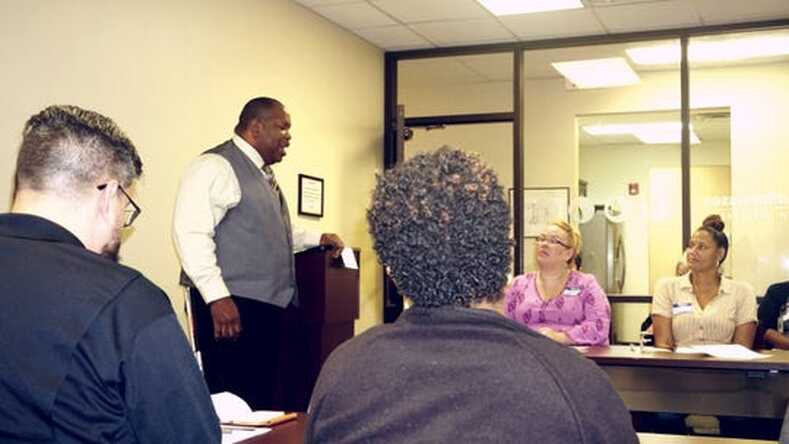 W.C. Blackmon gives a presentation at a Toastmasters meeting.